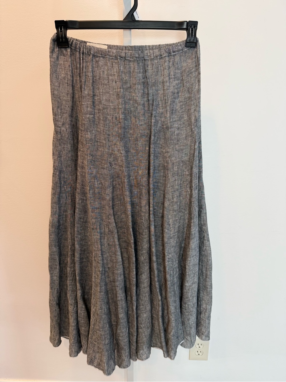 CP Shades Gray Linen Fanny Maxi Skirt Women Size XS Festive Elastic Waist